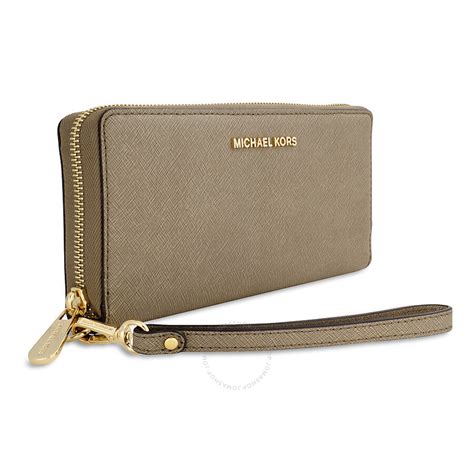 michael kors jet set travel flat wallet dark dune|Jet Set Travel Large Signature Logo and Metallic  .